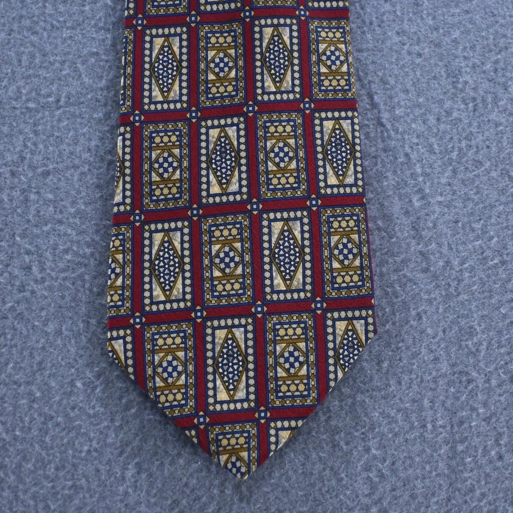 Metropolitan Museum of Art Mens Vintage Geometric Mosaic Silk Tie OS Red Gold